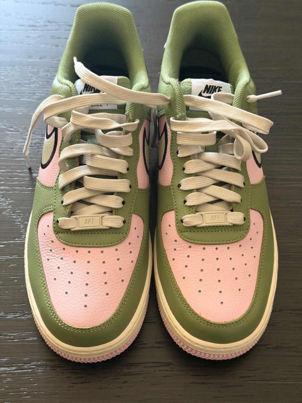 Nike AF1 Low-Top Sneakers — Pink & Olive Green